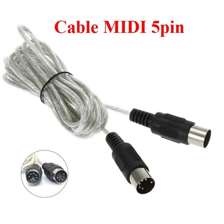 Cáp MIDI 5 pin kết nối Piano, bàn phím, piano điện, piano cầm tay, guitar điện (hiệu ứng) và máy tính.