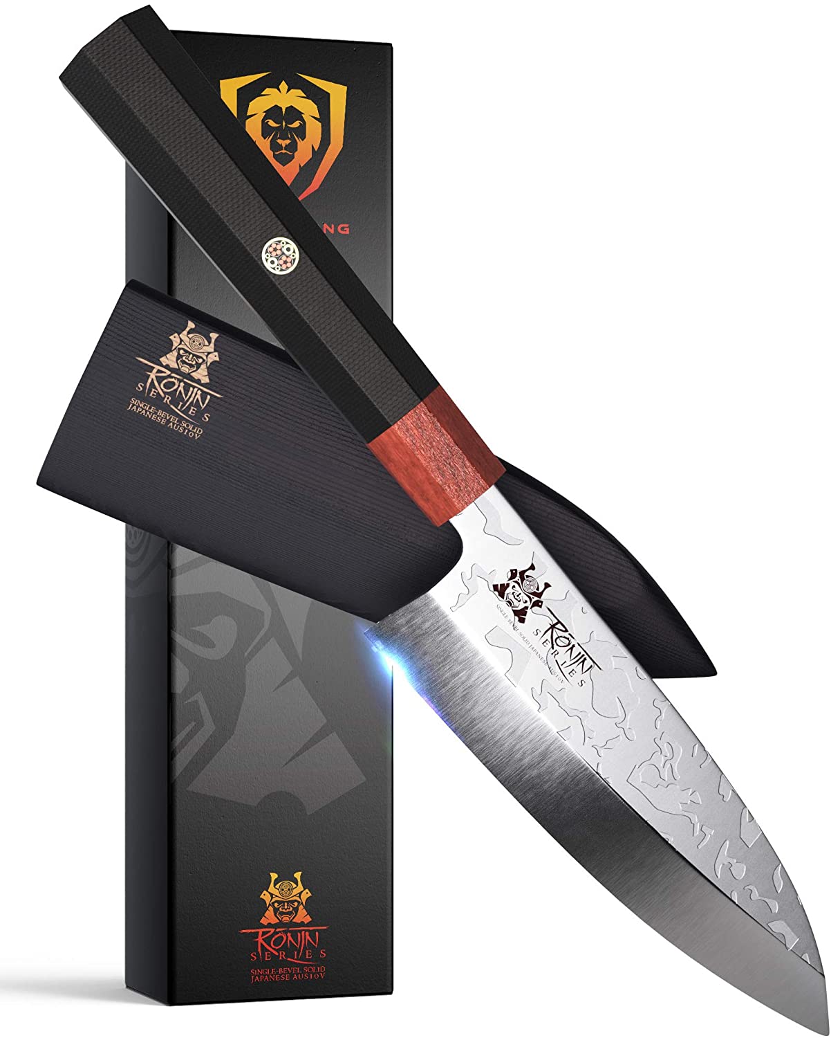 Dalstrong Chef Knife - 8 inch Blade - Shogun Series - Japanese AUS-10V Super Steel Kitchen Knife - Flame Orange Handle ABS - Damascus - Razor Sharp