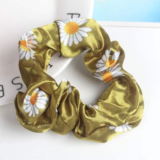 Dây Buộc Tóc Scrunchies Hoa Cúc Vải Satin Lụa Mềm Mại, Thun Co Giãn Siêu Bền, Phụ KIện Tóc Hàn Quốc Xinh Lung Linh Cho Phái Đẹp