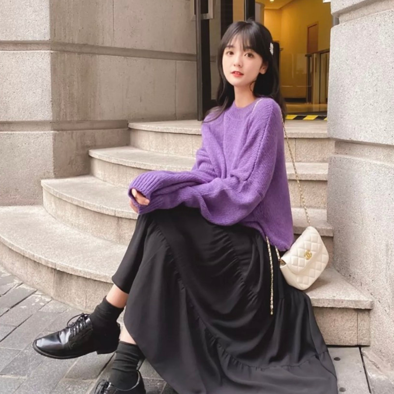 Chân váy dáng dài 3 tầng phong cách Ulzzang tiểu thư 2 màu đen trắng freesize 58kg