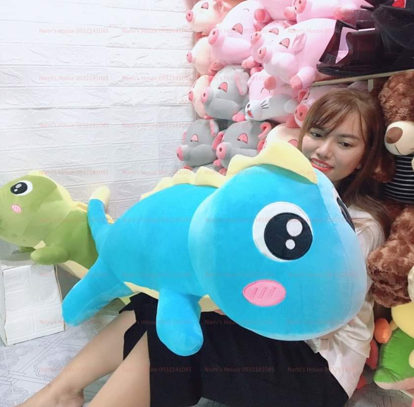 Gấu bông Khủng Long Xanh Dương - Gấu bông tắc kè Xanh Dương - Gấu bông khủng long mắt lồi - Thú nhồi bông khủng long (5 size)