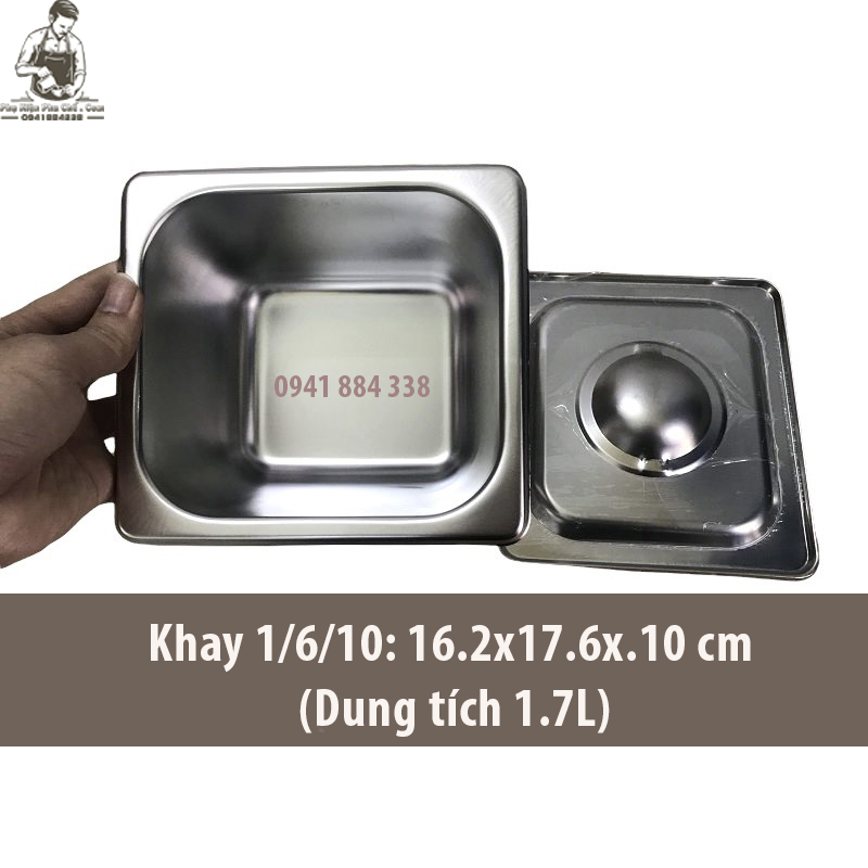 Khay inox đựng topping 1/6, khay đựng thạch loại dày bo viền