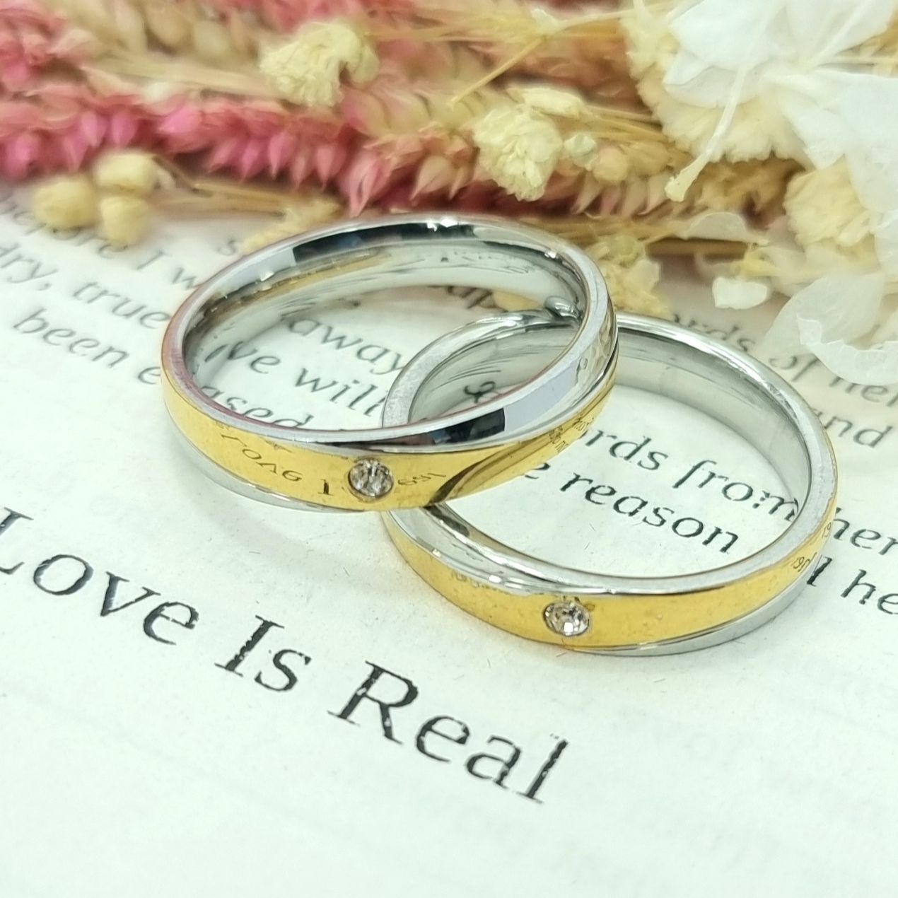 10k Two Tone Gold Wedding Ring Couple Ring Free Name Engrave Free Heart Box WR39