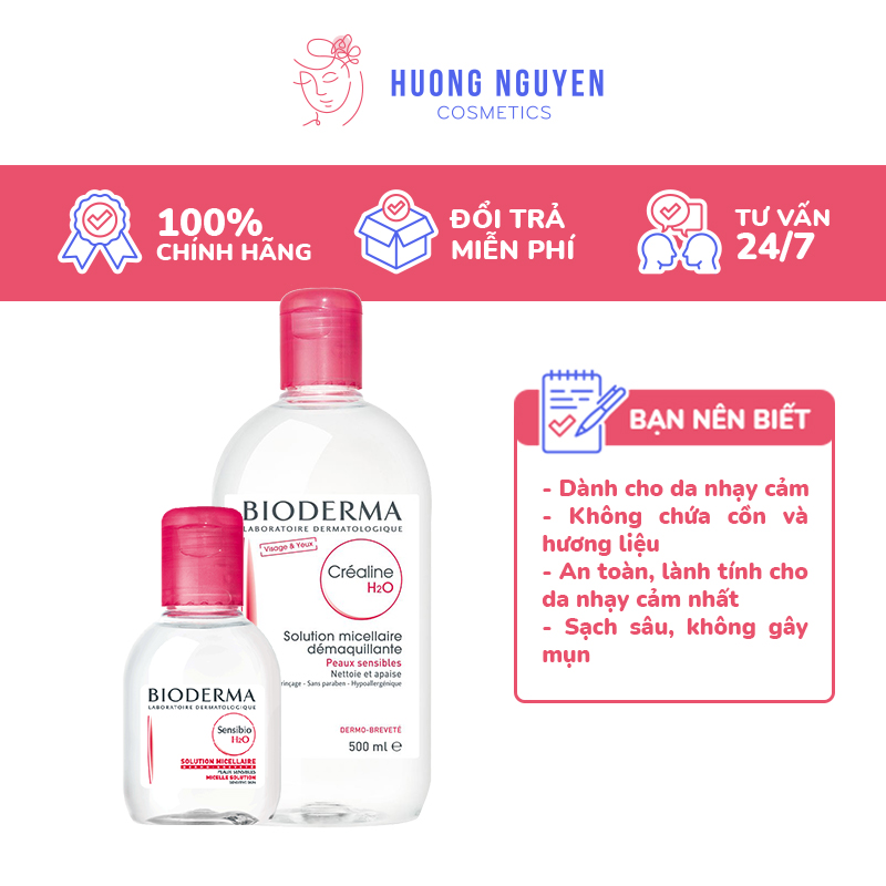 Nước Tẩy Trang Bioderma Crealine H2O Solution Micellaire Hồng