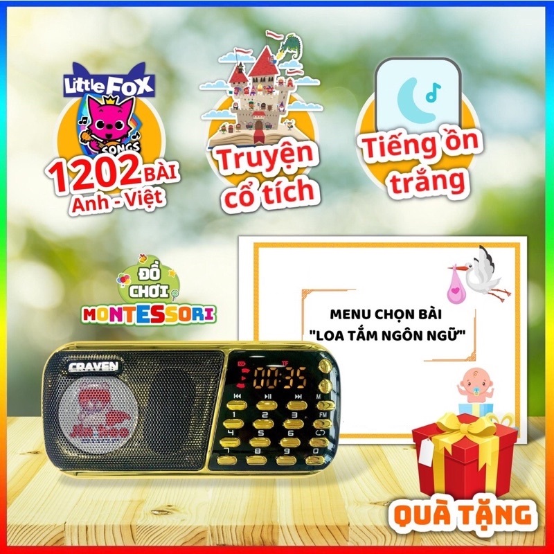 Loa Tắm Ngôn Ngữ cho bé, Loa học tiếng anh, Máy tạo tiếng ồn trắng, craven CR 853 3 pin