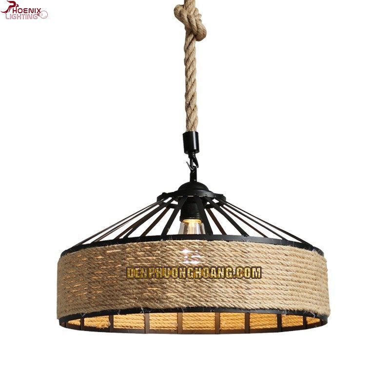Đèn thả dây thừng lồng sắt kiểu dáng vintage