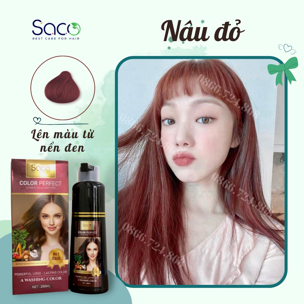 Nhuộm tóc Saco màu nâu đỏ là lựa chọn hoàn hảo cho những ai muốn sở hữu một mái tóc độc đáo, thu hút ánh nhìn. Xem ngay hình ảnh để cảm nhận vẻ đẹp của màu sắc và sự chuyên nghiệp của sản phẩm.