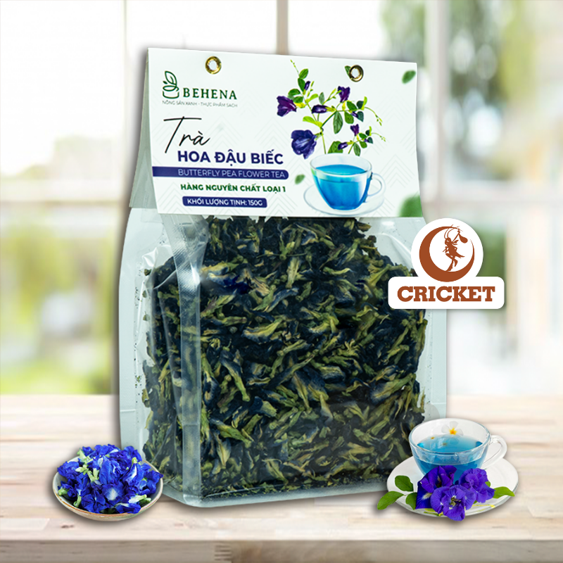 Trà hoa đậu biếc sấy khô behena - túi 100g - đẹp da chống lão hóa, tăng cường trí nhớ - cricket