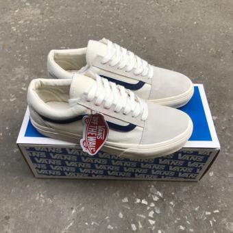Giày thể thao Vans old skool trắng xám sọc xanh navy nam nữ cao cấp full box