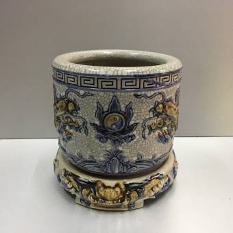 Bát hương, lư hương gốm men rạng đắp nổi cùng đế sứ cùng bộ - Bát 20