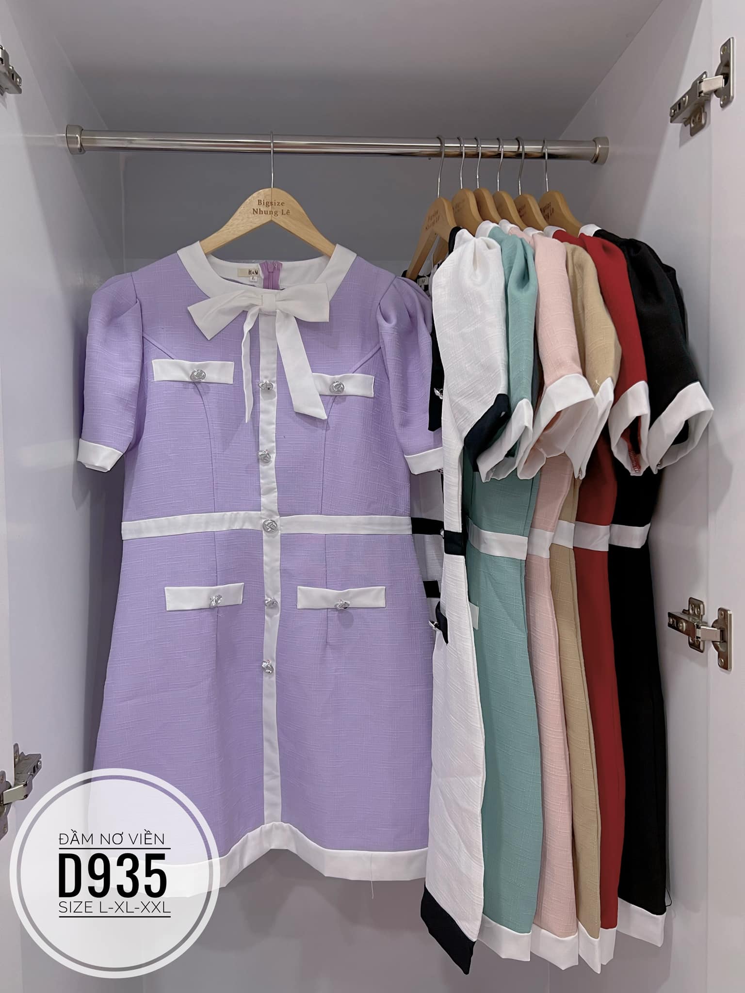 Đầm bigsize gấm nơ viền màu basic