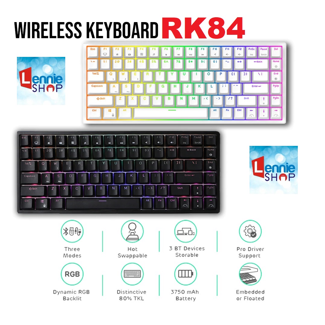 Bàn phím cơ royal kludge rk84 - 84 phím led đơn - pin sạc 3750mah kết nối bluetooth 5.0, wireless 2.4g và type c
