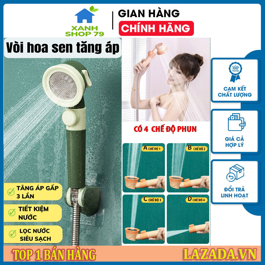 Vòi sen tăng áp, vòi sen tắm 4 chế độ phun nước mịn nhỏ, giúp tiết kiệm nước và tăng lên đến 300% áp lực nước - Vòi hoa sen tăng áp, vòi sen tắm, bát sen tắm, bát sen tăng áp, vòi tay sen tăng áp, tay sen tắm