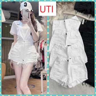 QUẦN SORT JEANS NỮ LƯNG CAO RÁCH TE TUA ĐÙI MÀU TRẮNG MÀU ĐEN CAO CẤP UTI CÁ TÍNH THỜI TRANG