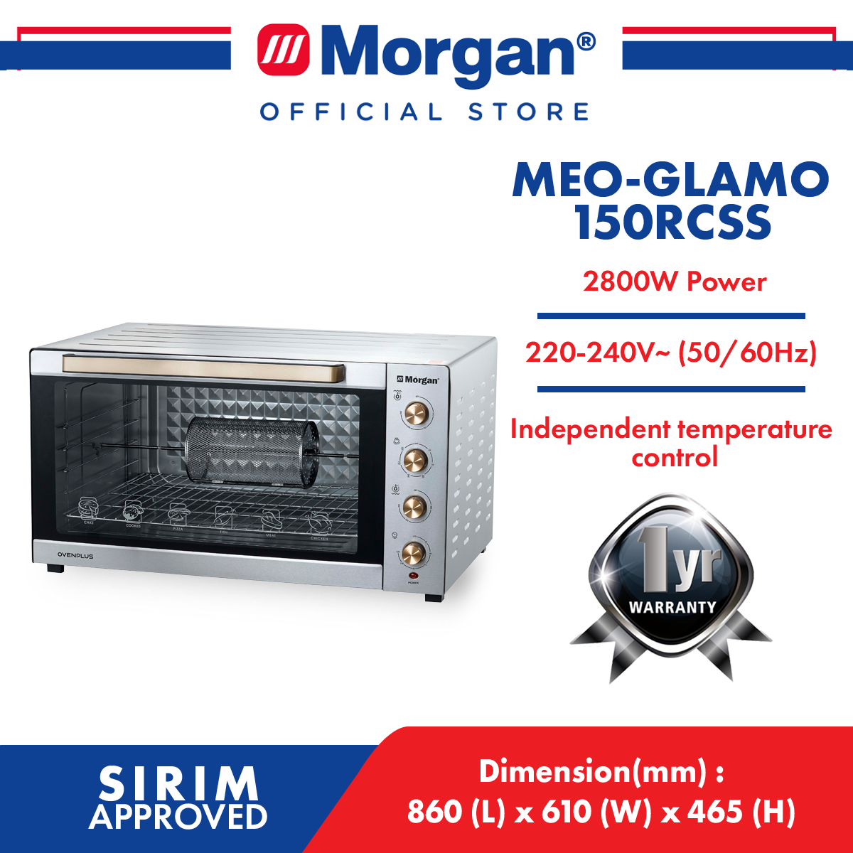 MORGAN MEO-GLAMO 150RCSS ELECTRIC OVEN 150L ROTISSERIE CONVECTION