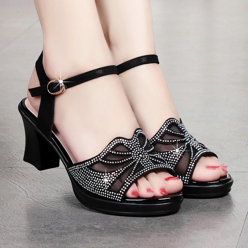 Giày sandal quai hậu nữ đính đá cao cấp - cg123