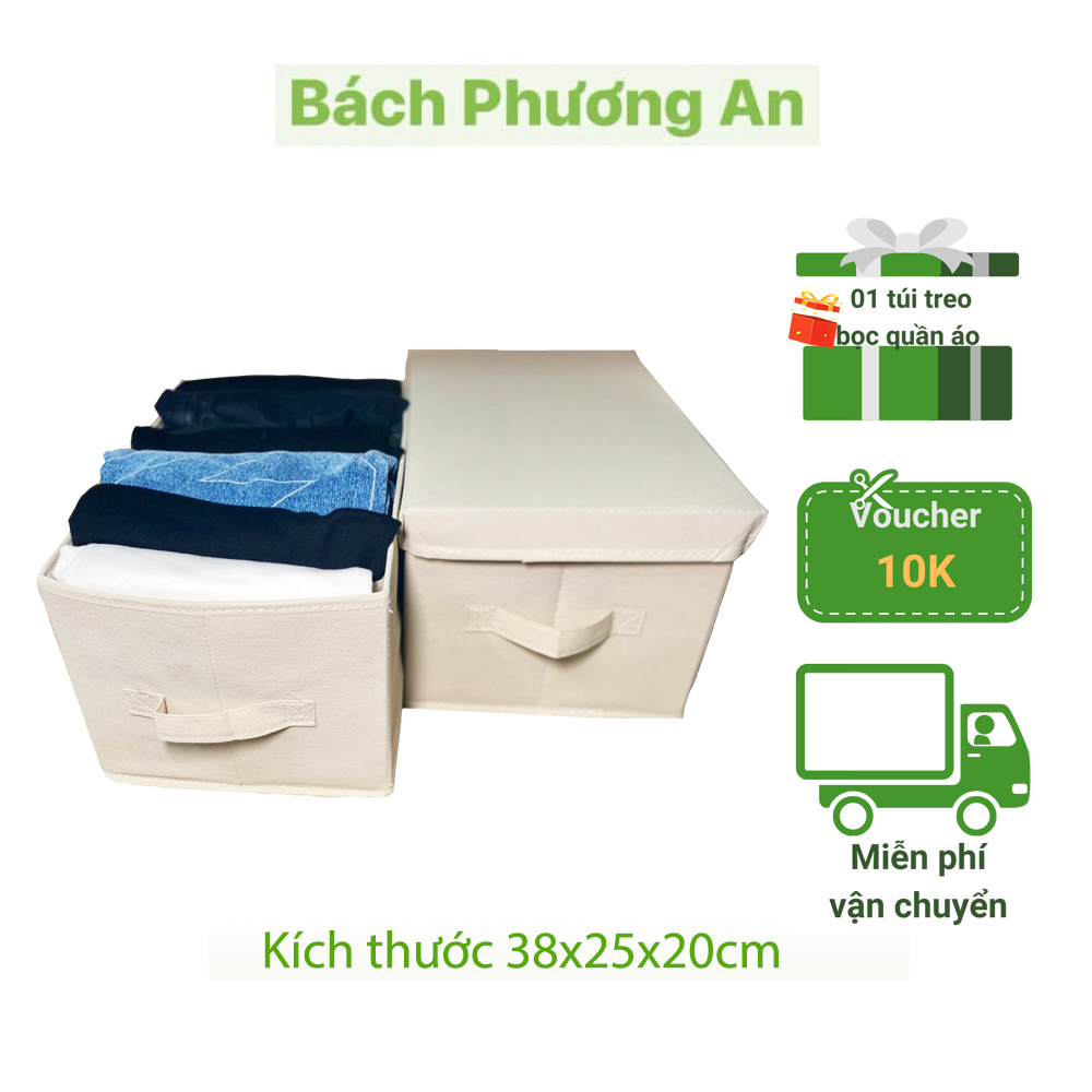 Bộ 2 hộp chia ngăn sắp xếp tủ quần áo Bách Phương An - hộp đựng đồ kích thước 38x25x20cm, chất liệu cao cấp, cứng cáp, màu sang trọng phong cách Nhật gọn gàng
