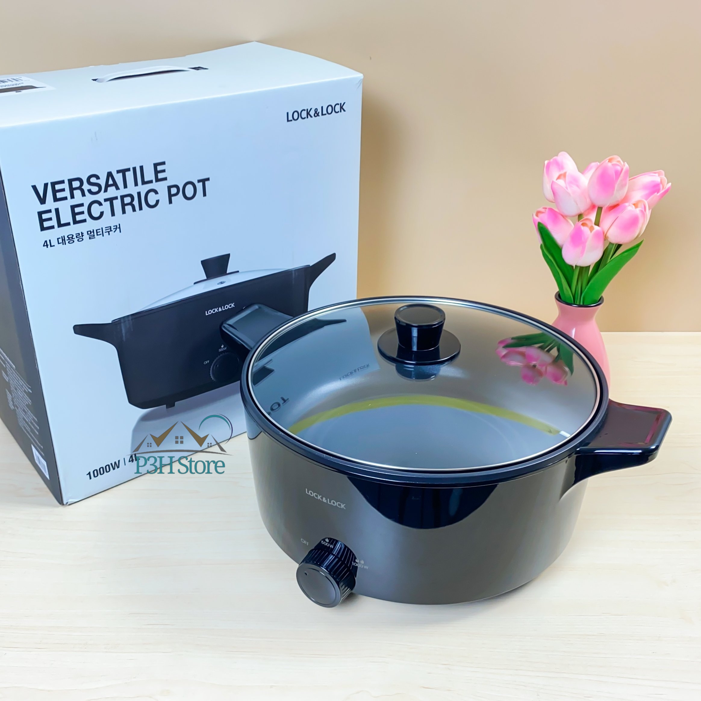 Nồi lẩu điện đa năng versatile electric pot 4l, 1000w locknlock ejp546blk