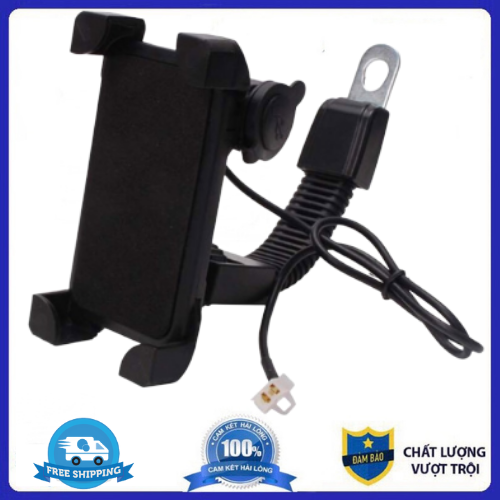 Giá đỡ,Kẹp điện thoại kiêm cổng sạc USB cho điện thoại gắn chân gương xe máy - Giá Đỡ Điện Thoại Cho Môtô Và Xe Máy Có USB Sạc Điện Thoại
