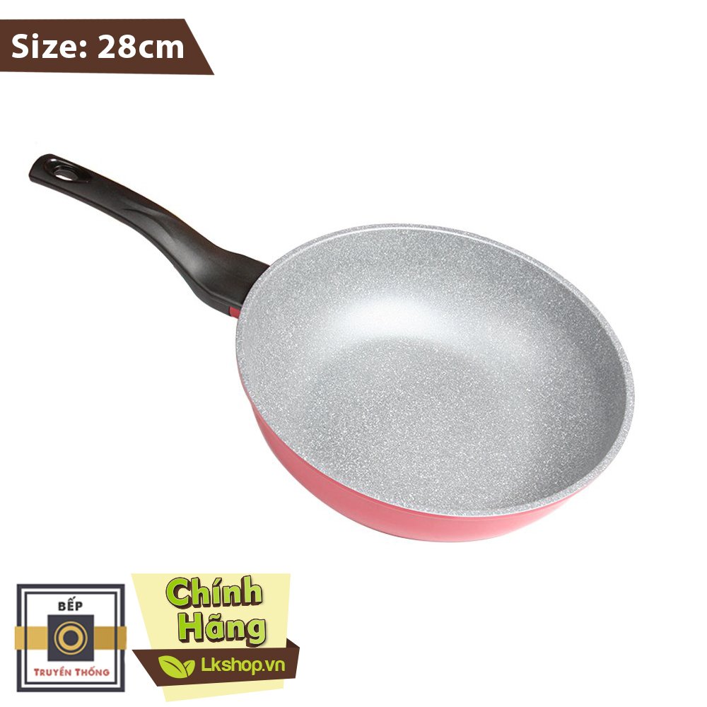 Chảo đúc chống dính vân đá ceramic Ecoramic Hàn Quốc cao cấp sâu lòng size 28cm màu đỏ