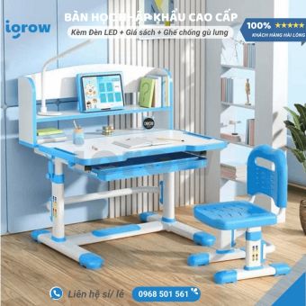 Bàn học sinh giá rẻ có giá sách, tặng Chống cằm + Kẹp sách giá tốt, mặt bàn chống lóa