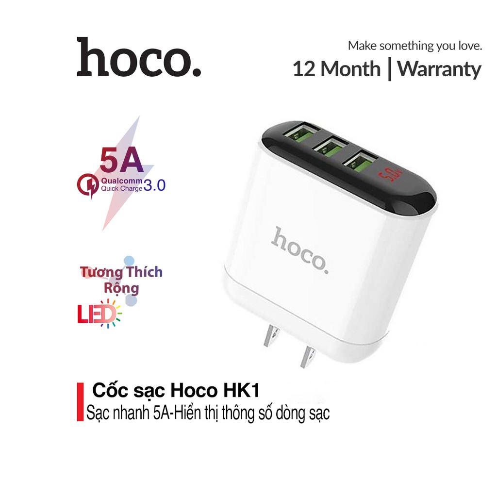 [HCM]Adapter (Củ sạc nhanh),Cốc Sạc Nhanh Hoco HK1 3USB 5A Chính Hãng Màn Hình LCD Hiển Thị,-củ sạc nhanh cao cấp chống cháy nổ có đèn led hiển thị điện áp cho các dòng điện thoại iphone samsung oppo xiao.