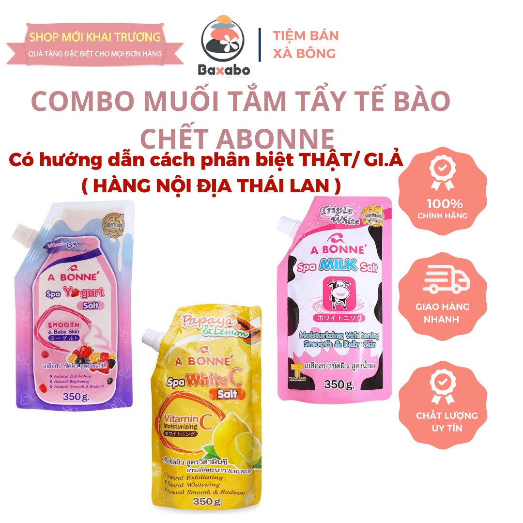 Combo 3 loại muối tắm sữa bò tẩy tế bào chết a bonne thái lan - tẩy tế bào chết sáng mịn da a bonne thái lan -hàng chính hãng-350gr