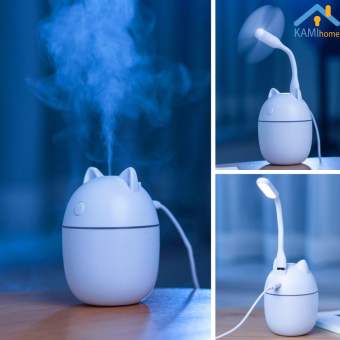 Máy xông tinh dầu phòng ngủ xe hơi bàn làm việc  cỡ mini 250ml kiểu phun sương tạo ẩm làm mát (Có cổng USB cắm Quạt mini và Đèn led) mã 17017