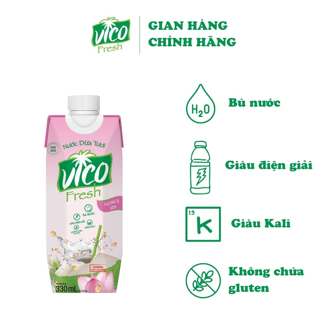 1 HỘP NƯỚC DỪA VICO FRESH 330ML - VỊ SEN . NGỌT BÙI TỪ THIÊN NHIÊN