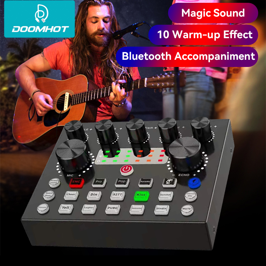 DoomHot Sound card V8S Thẻ Âm Thanh Micrô Phát Trực Tiếp USB Ngoài Giao Diện Thẻ Âm Thanh Cho Máy Vi Tính Máy Tính Xách Tay Điện Thoại Di Động Hát Ghi Âm Phòng Thu Với Bộ Âm Thanh Bluetooth BT