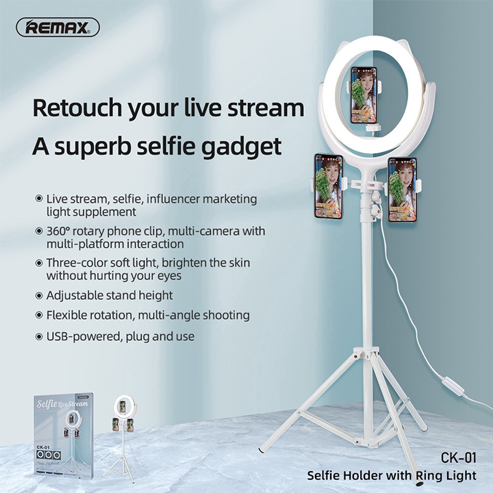 Bộ giá đỡ tích hợp đèn Livestream Selfie 3 cấp độ sáng Remax RL-LT13