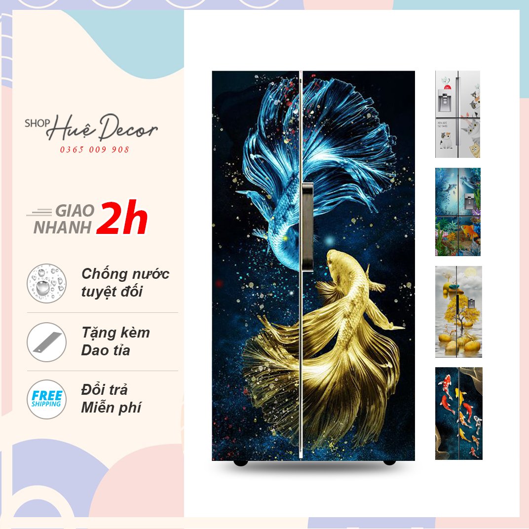 Decal dán tủ lạnh side by side chất liệu decal cao cấp siêu bền phù hợp với mọi không gian (Ngang 100cm x Cao 180cm)