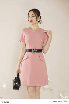 Đầm hồng cam túi ốp thiết kế Elise FS2204026DMWOPK