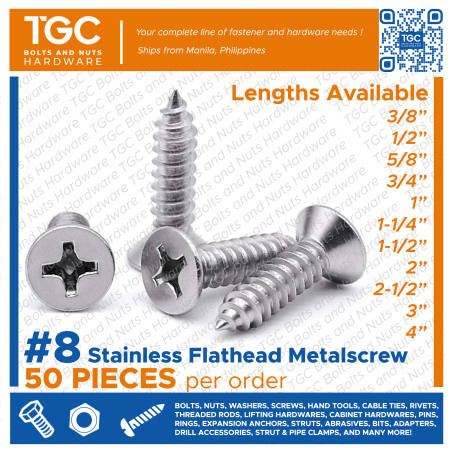 Tgc 50PCS Stainless Steel Flathead Wood Screws, #8 x 3"