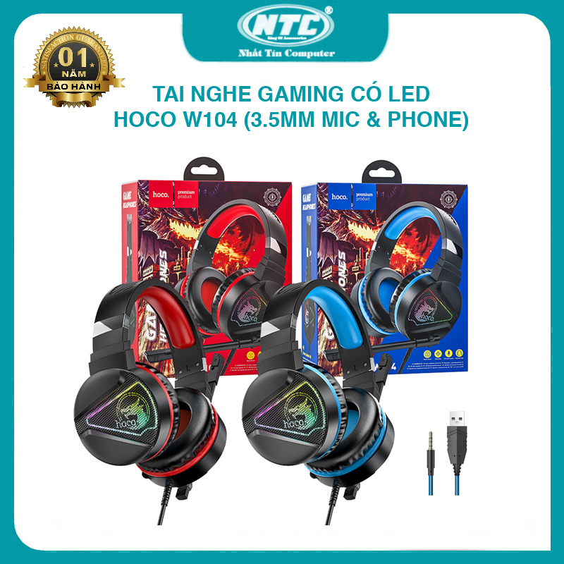[DUY NHẤT 15.04 - NHẬP MÃ LAZSOCIALSALE1503 GIẢM 15% CHO ĐƠN 250K] Tai nghe gaming Hoco W104 GAME led RGB - tích hợp mic và phone trên 1 jack 3.5mm (nhiều màu) Nhất Tín Computer