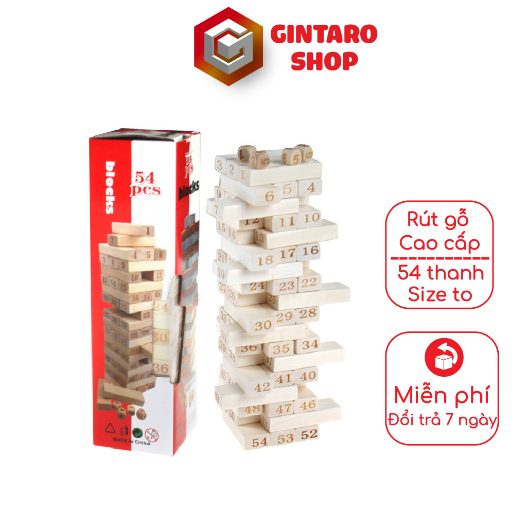 Bộ rút gỗ 54 thanh cao cấp size cực lớn , Đồ chơi rút gỗ loại to giúp bé phát triển khả năng phản xạ Gintaro Shop