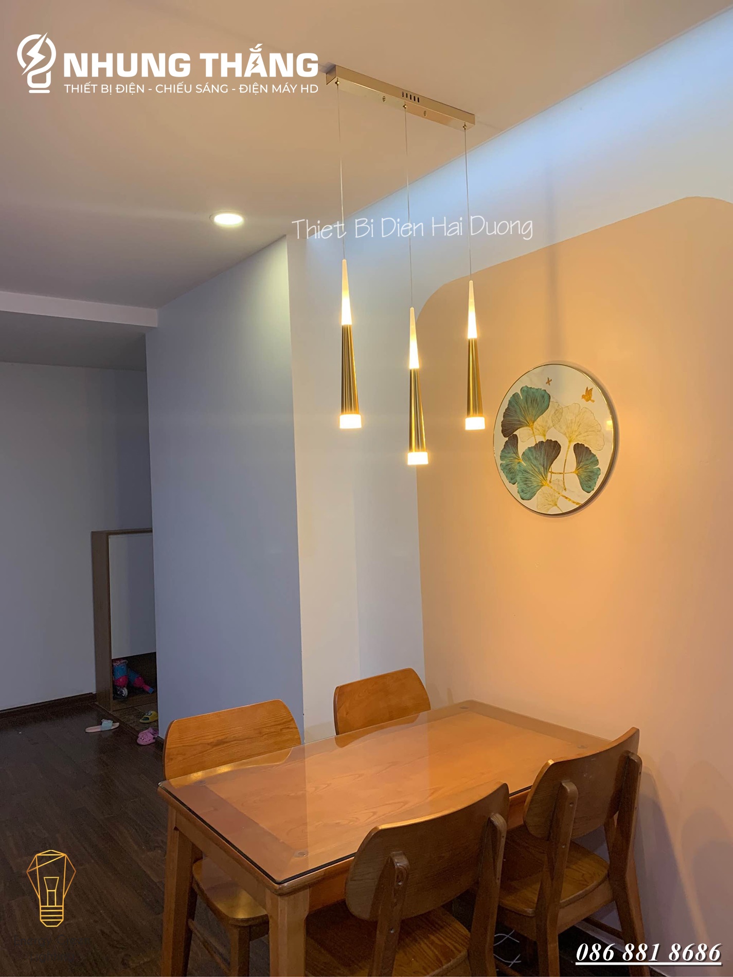 Bộ 3 Đèn Thả Trần Sao Băng Thân Vàng Ánh Sáng Vàng CD205 – đã kèm bóng led - Tặng kèm đế chung dài