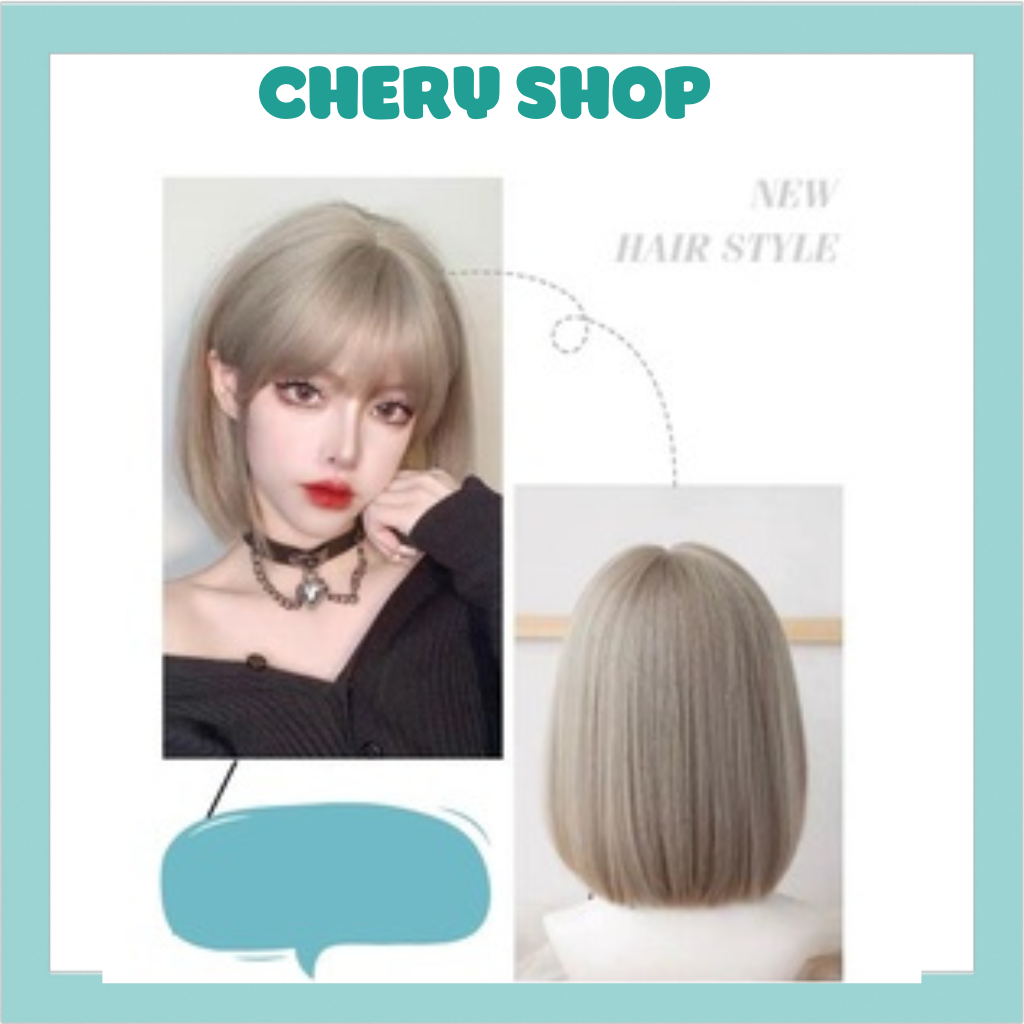 Tóc giả nguyên đầu ngắn vic xám nâu 3030 tặng kèm lưới trùm wig