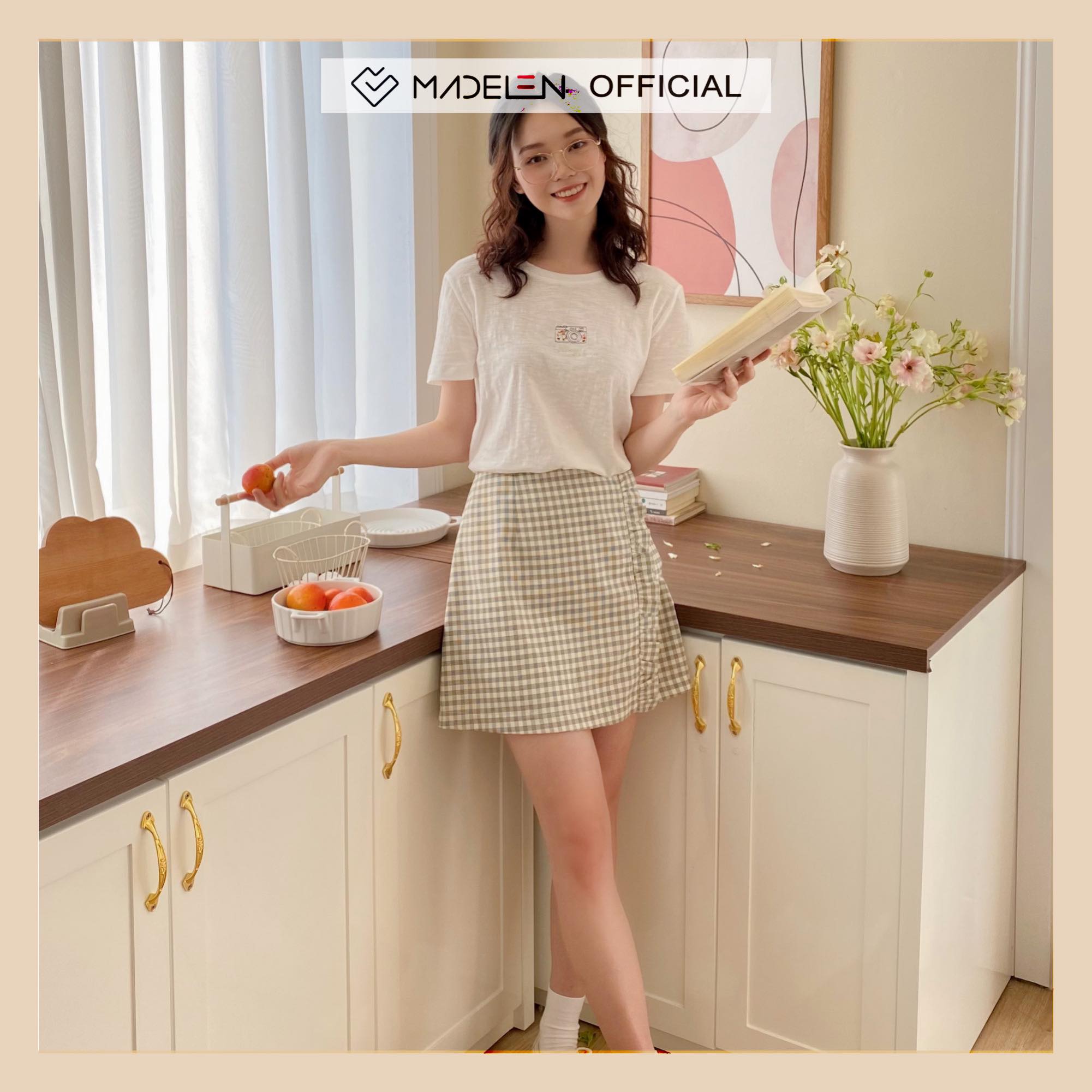 Chân váy mix bèo - kẻ madelen