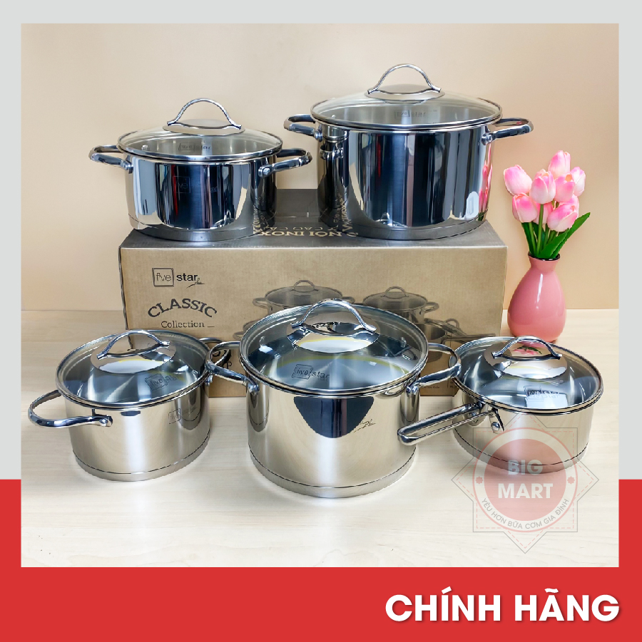 Bộ Nồi Inox Cao Cấp 3 Đáy Fivestar - Bộ nồi 5 món cao cấp đáy từ fivestar