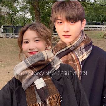 KHĂN QUÀNG CỔ NỮ KHĂN LEN KHĂN CHOÀNG CỔ NAM KHĂN LEN ĐÔI ĐAN LÔNG CỪU MỀM MỊN NHẸ MÀU KẺ NÂU TÂY MỚI VINTAGE HÀN QUỐC