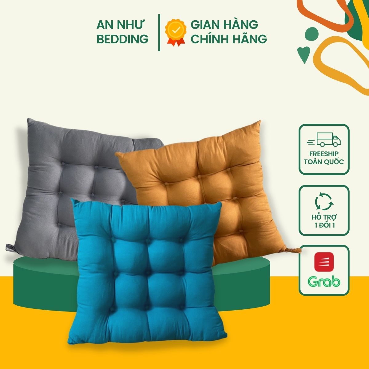 Đệm ngồi bệt vuông, nệm lót ghế 40x40cm An Như Bedding