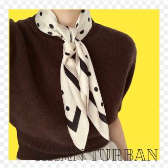 Khăn turban lụa vuông choàng cổ size 70x70cm thanh lịch phong cách nữ tính đa năng dùng làm áo yếm in chấm bi