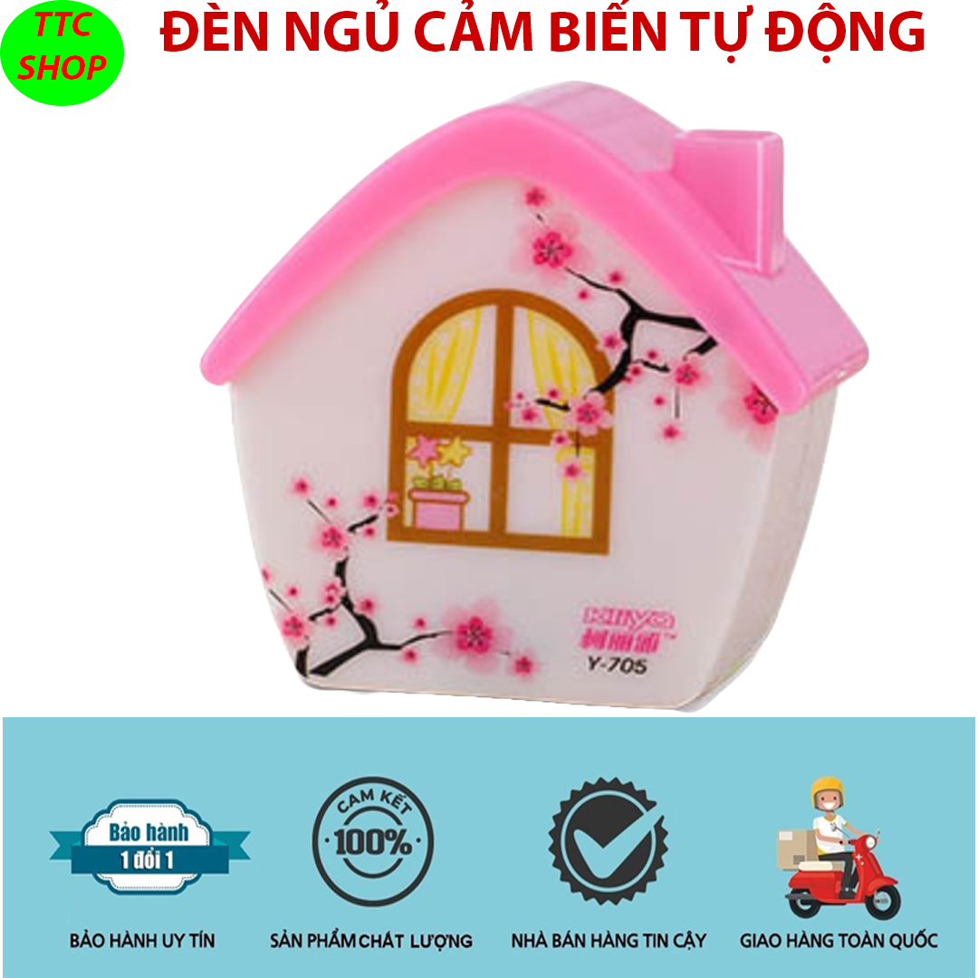 Đèn ngủ cảm biến ánh sáng cao cấp, hình ngôi nhà, siêu tiết kiệm điện, siêu bền màu hồng (Hàng nhập)