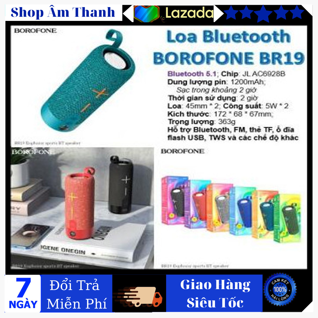 Loa Bluetooth Borofone BR19, công nghệ Bluetooth 5.1, đầy đủ cổng kết nối , Loa bluetooth Borofone BR19 Chống Nước Chuẩn IPX5 , loa nhỏ di động ngoài trời thẻ chất lượng cao 5.1 không dây nhiều màu giao ngẫu nhiên Bảo Hành 12 Tháng