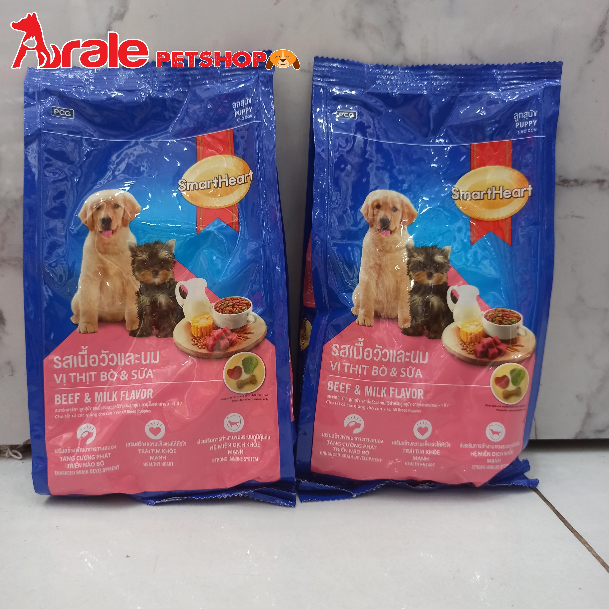 Thức ăn hạt smartheart cho chó con - vị thịt bò & sữa