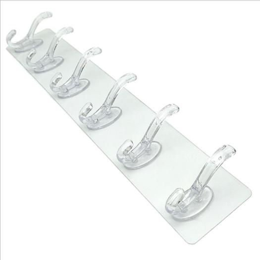 2 thanh dán tường trong suốt 6 móc làm móc treo quần áo, treo đồ phòng tắm..