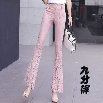 Quần dài cạp cao mới cho nữ Quần loe ren 2023 mùa hè cho thấy quần lửng cao và mỏng