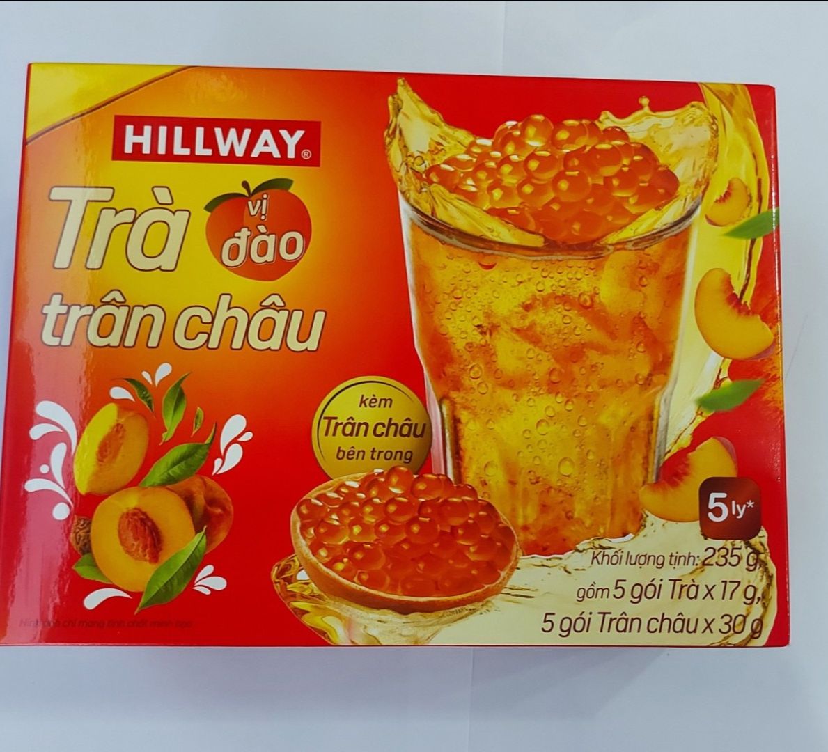 (ComBo Khuyến Mại) Trà Đào trân châu Hillway (hộp 5 sét/235g)