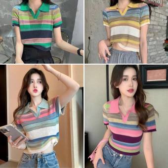 Áo len mongtoghi kẻ ngang cổ đức 7 màu hàng QC